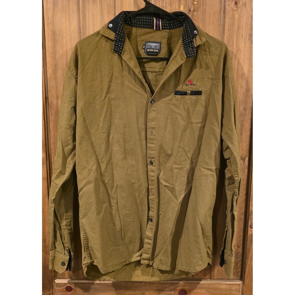 Seven Star Button Down Shirt Mens XL‎ Green Excellent Textured Long Sleeve